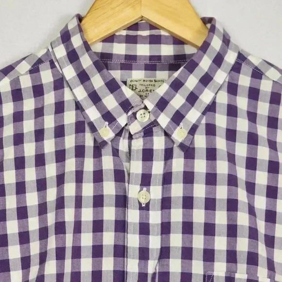 J Crew Men's Button Down Long Sleeve Shirt Medium 100% Cotton Purple Checkered‎ - Picture 2 of 16